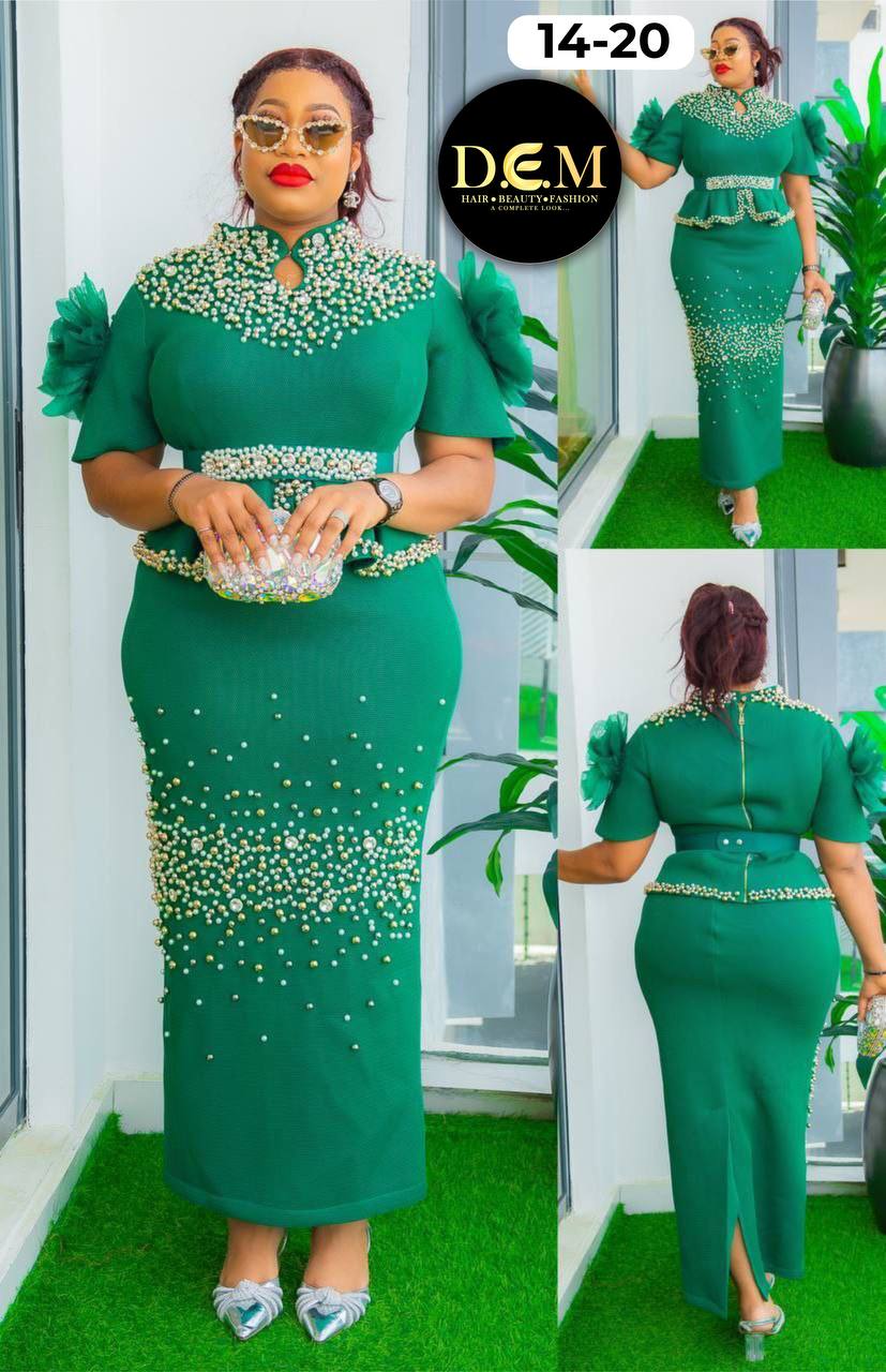 Green Embellished Dress with Belt