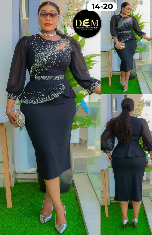 Black Mid Length Embellished Gown